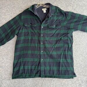LL Bean Jacket Mens Large Green Plaid Fleece Lined Flannel Shacket Workwear